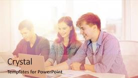  Presentation with technology students - Audience pleasing presentation consisting of online exam - education technology school and internet backdrop and a coral colored foreground