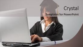  Presentation with exam - Theme enhanced with online exam - female graduate working with laptop background and a light gray colored foreground
