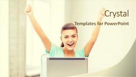  Presentation with student - Audience pleasing slides consisting of online exam - picture of happy student girl backdrop and a cream colored foreground