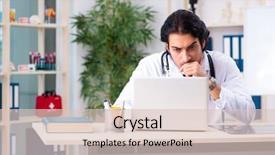  Presentation with telemedicine - PPT theme having online exam - young handsome doctor in telemedicine background and a lemonade colored foreground