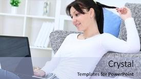  Presentation with sensuality woman black angel relaxing - Cool new presentation with online exam - young woman relaxing and chatting backdrop and a  colored foreground