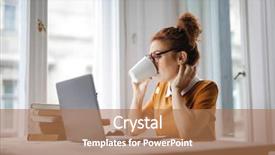  Presentation with drinking contraceptives pharmacy and healthcare - Theme having online exam - young woman working background and a coral colored foreground