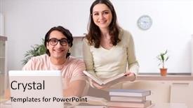  Presentation with test exam student - Theme consisting of online exams - students preparing for exam together background and a soft green colored foreground