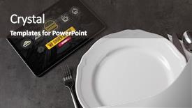  Presentation with online food - PPT theme consisting of online fast food order concept background and a dark gray colored foreground