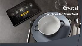  Presentation with online food order - PPT layouts with online fast food order concept on a laid table background and a dark gray colored foreground