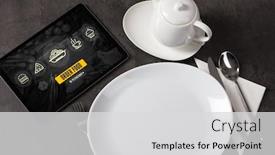  Presentation with online food order - Presentation theme featuring platos principal y postres - online fast food order concept background and a light gray colored foreground