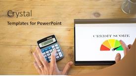  Presentation with credit score - PPT layouts consisting of online-finances-hand-pressing-credit background and a yellow colored foreground