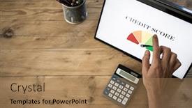  Presentation with credit score - Slide deck enhanced with online-finances-hand-pressing-credit background and a coral colored foreground