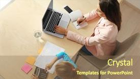  Presentation with young man and a woman - Beautiful presentation design featuring online furniture - busy young woman with daughter backdrop and a violet colored foreground