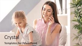  Presentation with home office - Beautiful PPT layouts featuring online furniture - busy young woman with daughter backdrop and a soft green colored foreground