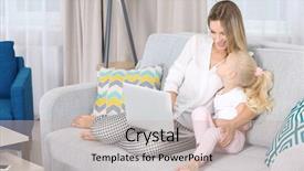  Presentation with busy - Presentation design consisting of online furniture - busy young woman with her background and a soft green colored foreground