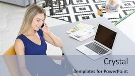  Presentation with home loan interest - Cool new presentation with online furniture - busy young woman with her backdrop and a light blue colored foreground