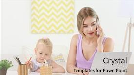  Presentation with busy - Slides consisting of online furniture - busy young woman with her background and a lemonade colored foreground