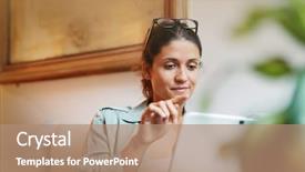  Presentation with home - Theme consisting of online furniture - casual attractive woman on couch background and a  colored foreground