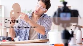  Presentation with diy - Slide deck featuring online furniture - diy blogger recording video background and a coral colored foreground