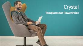  Presentation with furniture - Slides with online furniture - handsome man with laptop sitting background and a teal colored foreground