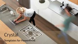  Presentation with kitchen furniture - PPT theme consisting of online furniture - overhead view of busy couple background and a coral colored foreground