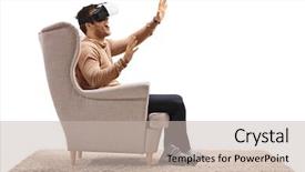  Presentation with virtual - Slide deck with online furniture - young man seated background and a soft green colored foreground