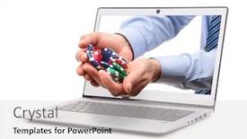  Presentation with poker chips - Cool new presentation design with online-gambling-concept-man-holding backdrop and a light gray colored foreground