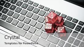  Presentation with young man holdng laptop on lap money - Amazing PPT theme having online gaming - dices group stacking backdrop and a light gray colored foreground