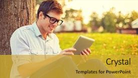  Presentation with technology education - Presentation theme featuring specs - education technology and internet concept background and a gold colored foreground