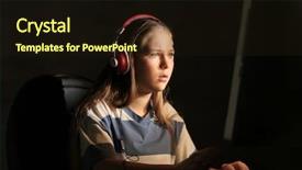  Presentation with computer music - Presentation having pretty teenager playing computer game background and a wine colored foreground