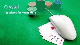  Presentation with online gambling - Slide set featuring online gaming and gambling concept green felt a mouse and cards background and a ocean colored foreground