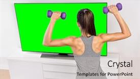  Presentation with video training - Presentation design enhanced with online girl watching video training background and a light gray colored foreground