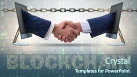  Presentation with blockchain - Slides having online handshake - concept of blockchain in modern background and a ocean colored foreground