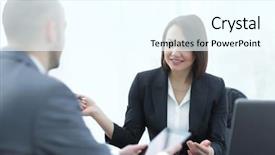  Presentation with job interview - PPT layouts having online handshake - successful job interview with boss background and a  colored foreground