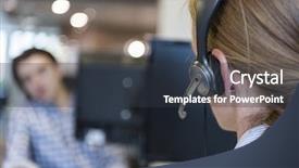  Presentation with customer service phone number - PPT layouts featuring online help - female customer support phone operator background and a tawny brown colored foreground