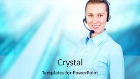  Presentation with happiness - Audience pleasing slides consisting of online help - happiness businesswoman speak in headphones backdrop and a arctic colored foreground