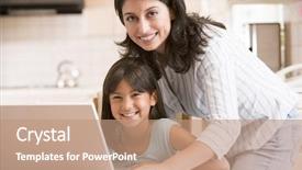  Presentation with feminine kitchen - Presentation theme featuring online help - woman and young girl background and a  colored foreground