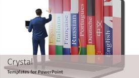  Presentation with language - Slide set consisting of online-language-learning-with-businessman background and a light gray colored foreground