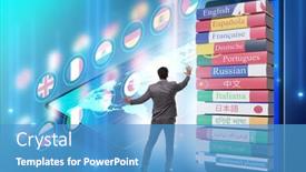  Presentation with language - Audience pleasing presentation theme consisting of online-language-learning-with-businessman backdrop and a teal colored foreground