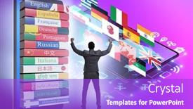  Presentation with language - Theme having online-language-learning-with-businessman background and a purple colored foreground