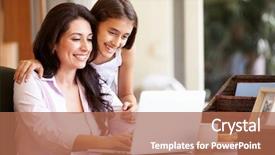  Presentation with teenage - PPT theme consisting of online learning - mother and teenage daughter looking background and a coral colored foreground