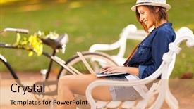  Presentation with eleanor and park - PPT theme having online learning - smiling young woman background and a  colored foreground