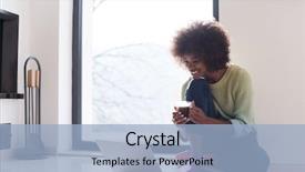  Presentation with american - Theme with online learning - young african american woman smiling background and a light blue colored foreground