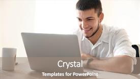  Presentation with young man holdng laptop on lap money - Colorful presentation theme enhanced with online learning - young man using laptop backdrop and a  colored foreground