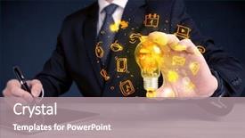  Presentation with bright ideas - Slides featuring online media and device logo background and a  colored foreground