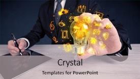  Presentation with bright ideas - Amazing PPT theme having online media and device logo backdrop and a  colored foreground