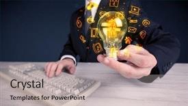  Presentation with bright ideas - Amazing PPT theme having online media and device logo backdrop and a  colored foreground