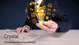  Presentation with bright ideas - Beautiful slide set featuring online media and device logo backdrop and a soft green colored foreground