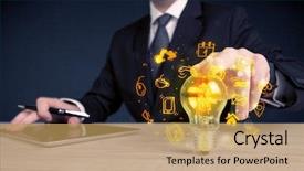  Presentation with bright ideas - Colorful presentation enhanced with online media and device logo backdrop and a yellow colored foreground