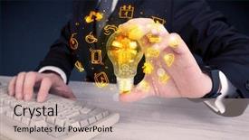  Presentation with bright ideas - Presentation with online media and device logo background and a soft green colored foreground