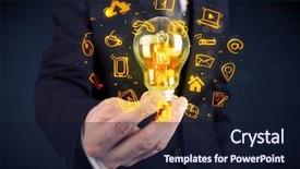  Presentation with bright ideas - PPT theme having online media and device logo background and a wine colored foreground