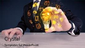  Presentation with bright ideas - PPT theme enhanced with online media and device logo background and a light gray colored foreground