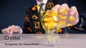  Presentation with bright ideas - PPT theme enhanced with online media and device logo background and a light gray colored foreground