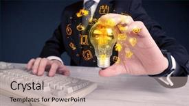  Presentation with bright ideas - Slide deck enhanced with online media and device logo background and a soft green colored foreground